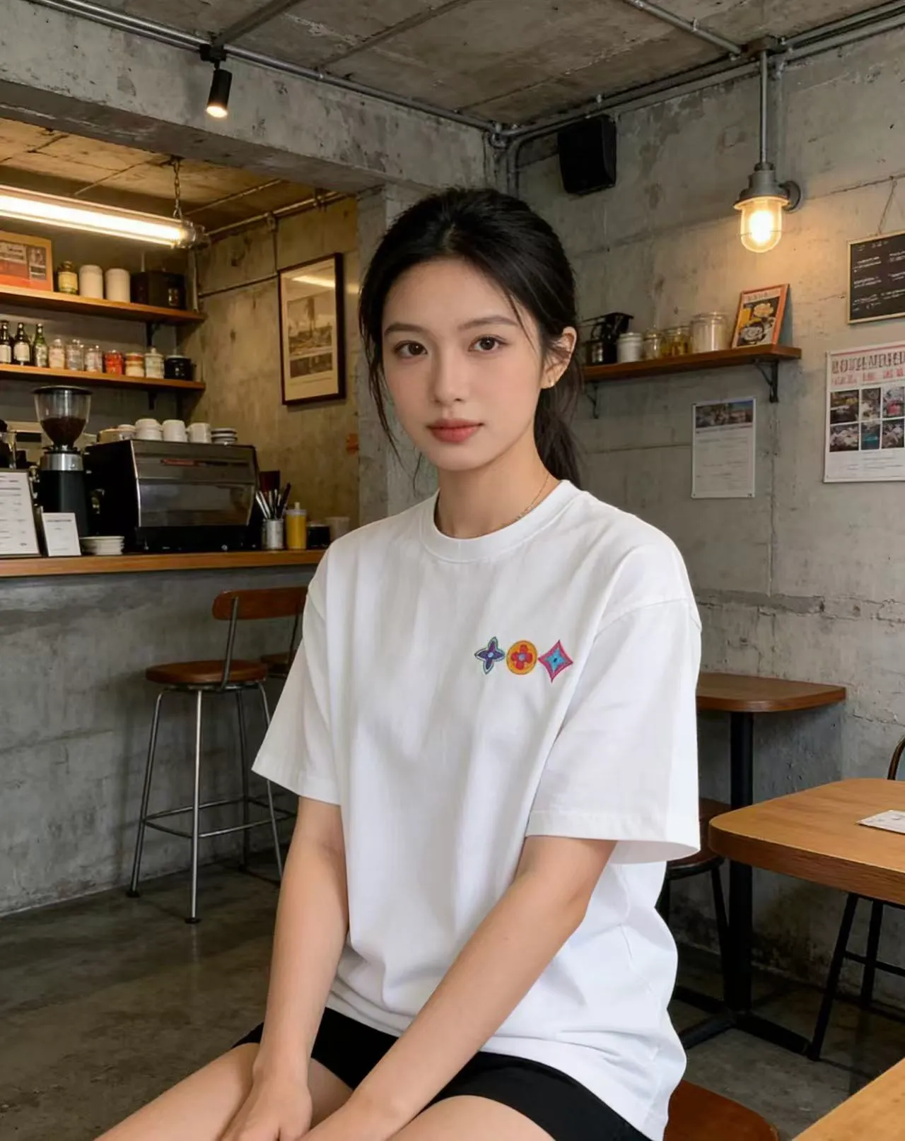 Louis Vuitton/Louis Vuitton colorful three-flower embroidered short sleeves